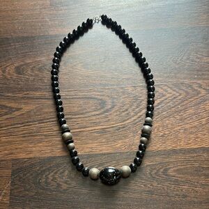 Vintage Onyx Gradated Bead Necklace Black